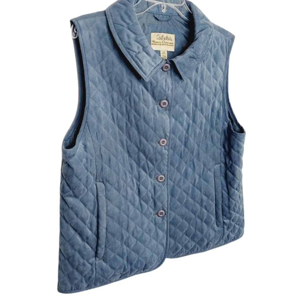 Cabela’s Women's Diamond Quilted Faux Suede Button Up Vest Slate Gray Size Large